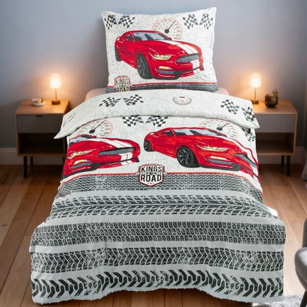 Povlečení bavlněné Fast cars 200x140cm+90x70cm TiaHome
