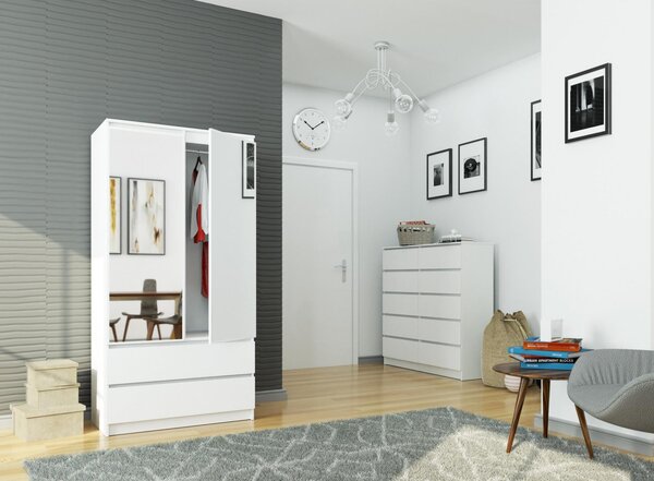 Šatní skříň s otočnými dveřmi a zrcadlem 90 cm bílá