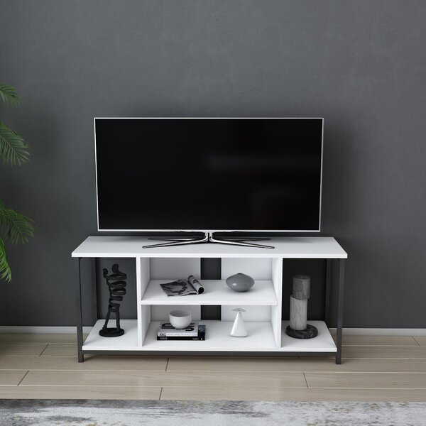 Elegantní televizní stolek, černý a bílý, rozměry 120 x 35 x 50,8 cm, povrch potažený melaminem