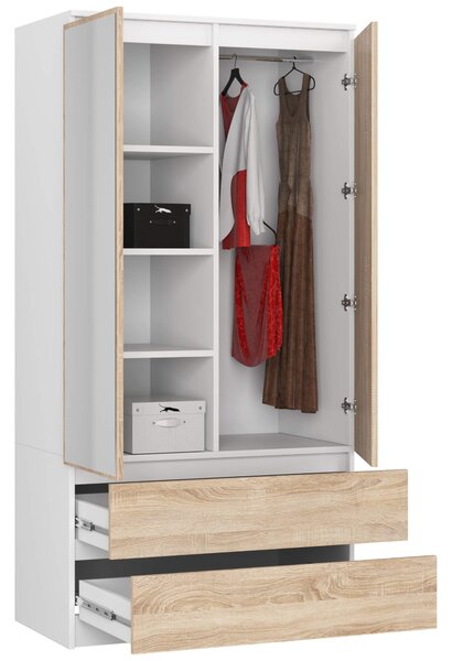 Šatní skříň s otočnými dveřmi a zrcadlem 90 cm bílá / sonoma