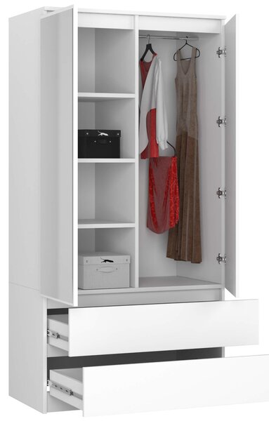 Šatní skříň s otočnými dveřmi a zrcadlem 90 cm bílá