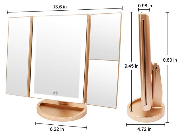 Zrcadlo do koupelny s osvětlením – Zvětšovací zrcadlo s 1x/2x/3x zvětšením – Trojité LED zrcadlo s dotykovým ovládáním