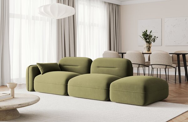 -25 % Dny MOMENTI– Cosmopolitan Design Zelená sametová trojmístná pohovka Sydney 295 cm, pravá