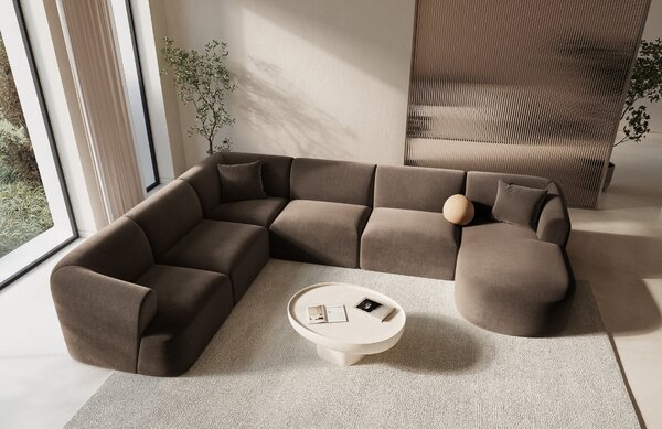 -25 % Dny MOMENTI– Cosmopolitan Design Tmavě hnědá sametová rohová pohovka Campi 330 cm, levá