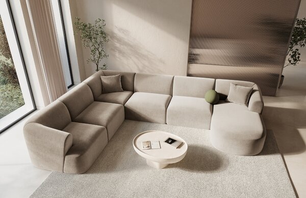 -25 % Dny MOMENTI– Cosmopolitan Design Béžová sametová rohová pohovka Campi 330 cm, levá