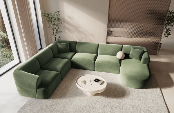-25 % Dny MOMENTI– Cosmopolitan Design Zelená sametová rohová pohovka Campi 330 cm, levá