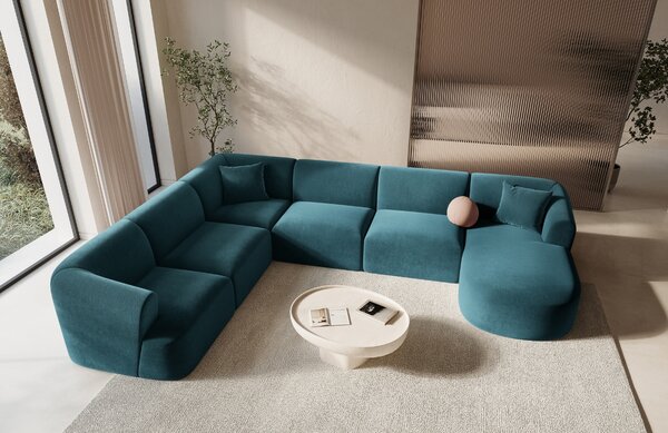 -25 % Dny MOMENTI– Cosmopolitan Design Petrolejově modrá sametová rohová pohovka Campi 330 cm, levá