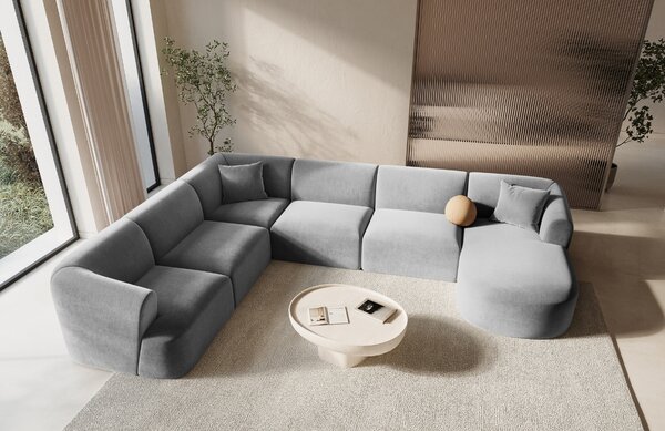 -25 % Dny MOMENTI– Cosmopolitan Design Šedá sametová rohová pohovka Campi 330 cm, levá