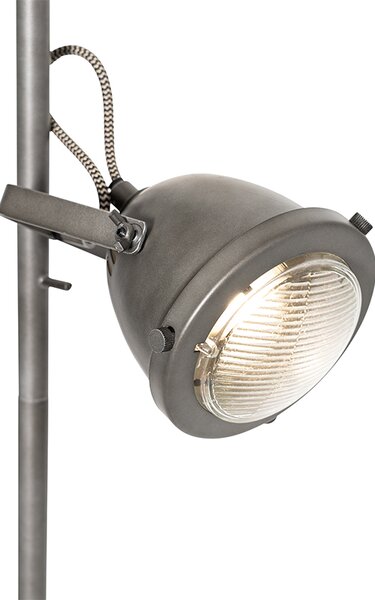 Průmyslová stojací lampa ocel s dřevem 2-světlo - Emado