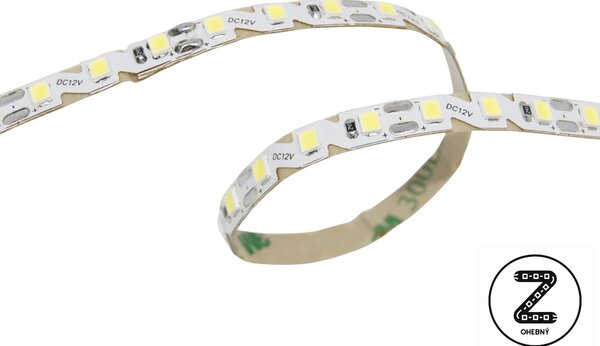 LED pásek OHEBNÝ 6mm 7,2W/m, 12V, IP20, 120LED/m, SMD2835, 6500K