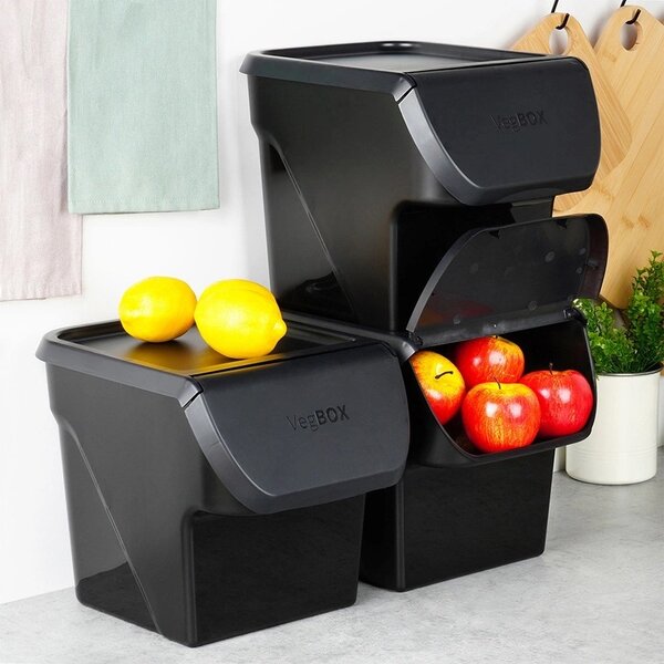 VILDE Úložný box na brambory a cibuli s větráním, VEGBOX černý (14l - 10kg brambor)