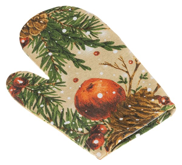 Bellatex Kuchyňská chňapka vánoční 28x18 cm Šišky a jablka vánoční oranžová, zelená