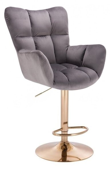 LuxuryForm DESIGN Barové křeslo AURORA VELUR na zlaté kulaté podstavě - tmavě šedé