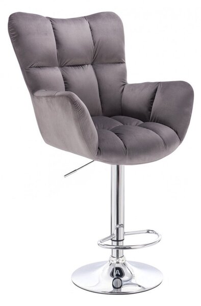 LuxuryForm DESIGN Barové křeslo AURORA VELUR na stříbrné kulaté podstavě - tmavě šedé