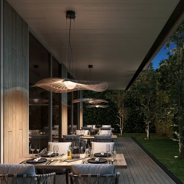 Bover LED venkovní závěsná lampa Mediterránia, hnědá, Ø 105 cm, stmívatelný, Hnědá / rez, Plast, Design