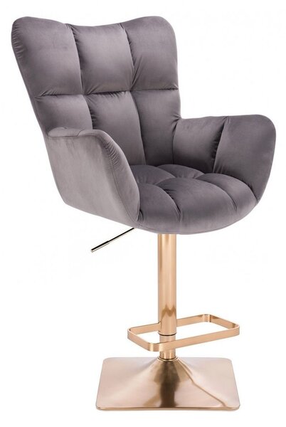 LuxuryForm DESIGN Barové křeslo AURORA VELUR na zlaté hranaté podstavě - tmavě šedé