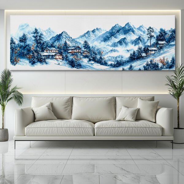 Obraz na plátně - Vesnice Urosima v zimním Japonsku FeelHappy.cz Velikost obrazu (šířka x výška): 60 x 20 cm