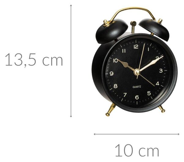 Budík se zlatými ručičkami, černý