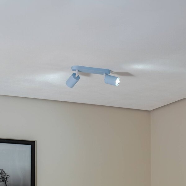 TK Lighting Stropní bodové světlo Livia, světle modré, 35 cm, 2-bodové, kov, GU10, stmívatelný, Modrá, Dětský pokoj, kov