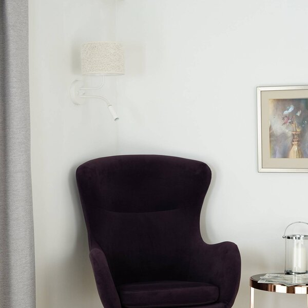 Duolla Nástěnné svítidlo na kolečkách, bouclé, bílá/krémová, světlo čtení, Krémová / jantar, Ložnice, Textil / tkanina / hedvábí, Lampička na čtení