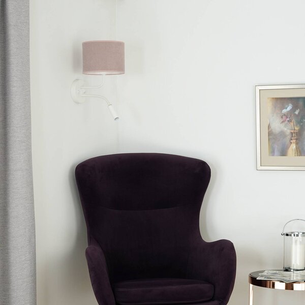 Duolla Válečkové nástěnné svítidlo, Soro, bílá/růžová, světlo na čtení, Fialová / růžová / barva růže, Ložnice, Textil / tkanina / hedvábí, Lampička na čtení