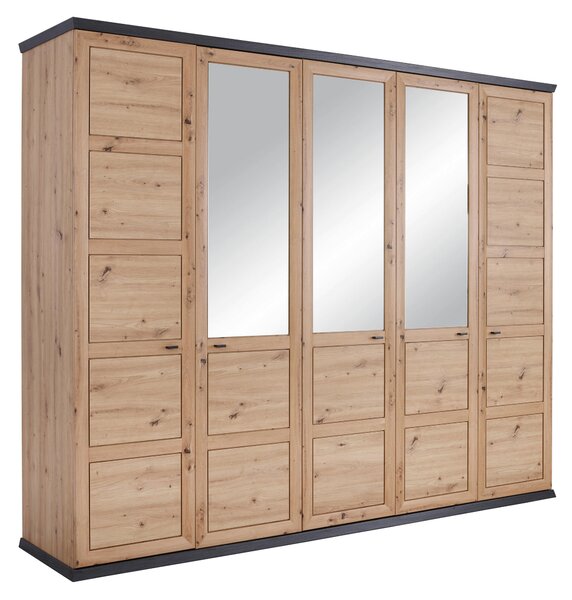 ŠATNÍ SKŘÍŇ SE ZRCADLEM, tmavě šedá, dub artisan, 255/209/60 cm Hom`in - Šatní skříně