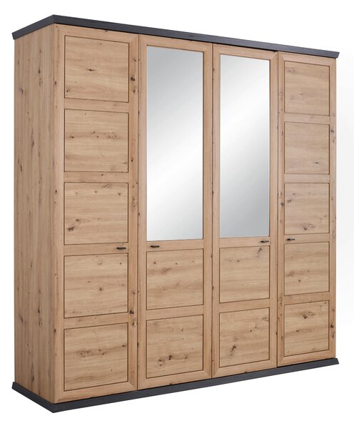 ŠATNÍ SKŘÍŇ SE ZRCADLEM, tmavě šedá, dub artisan, 205/209/60 cm Hom`in - Šatní skříně