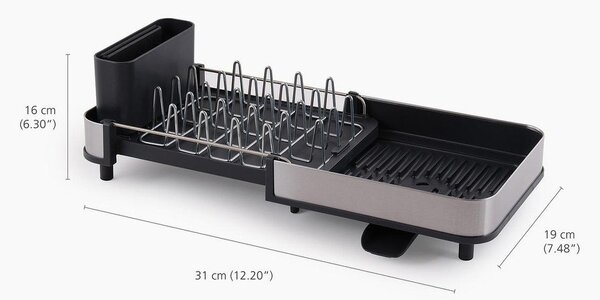 Černý nastavitelný plastový odkapávač 31x19 cm Extend Slim Steel – Joseph Joseph