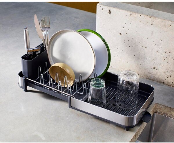 Černý nastavitelný plastový odkapávač 31x19 cm Extend Slim Steel – Joseph Joseph