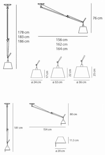 Artemide designová závěsná svítidla Tolomeo Decentrata Sospensione