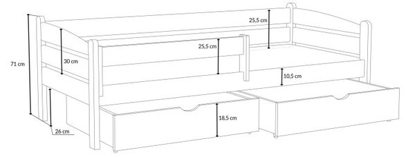 Dětská postel z masivu borovice ZORA se šuplíky - 200x90 cm - PŘÍRODNÍ BOROVICE