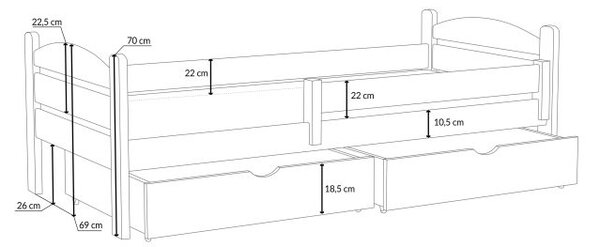Dětská postel z masivu borovice ELENA se šuplíky - 200x90 cm - PŘÍRODNÍ BOROVICE