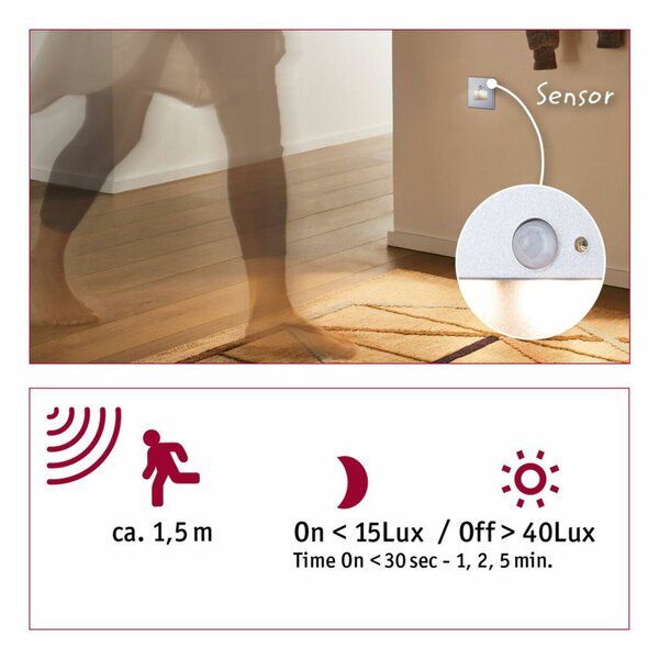PAULMANN LED vestavné svítidlo do zdi Edge Quadro hranaté 80x80x42mm 1,2W 230V 2700K matný chrom