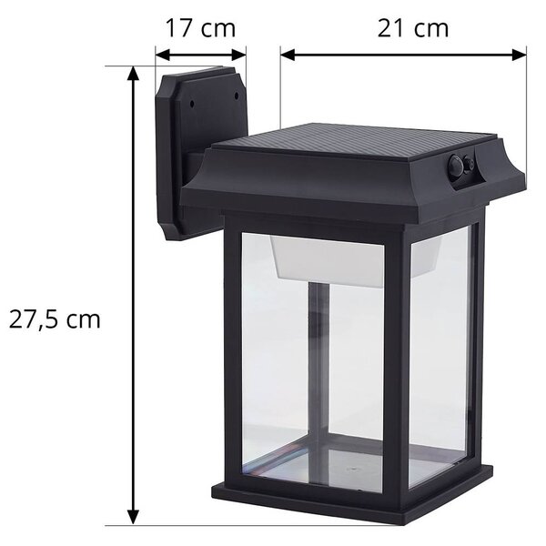 Lindby solární nástěnné LED svítidlo Latarka, výška 27,5 cm, senzor