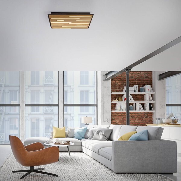 Q-Smart-Home Paul Neuhaus Smart LED stropní svítidlo Q-Acoustic wood 62 x cm, stmívatelný, Světlé dřevo, Obývací pokoj / jídelna, Dřevo, Moderní