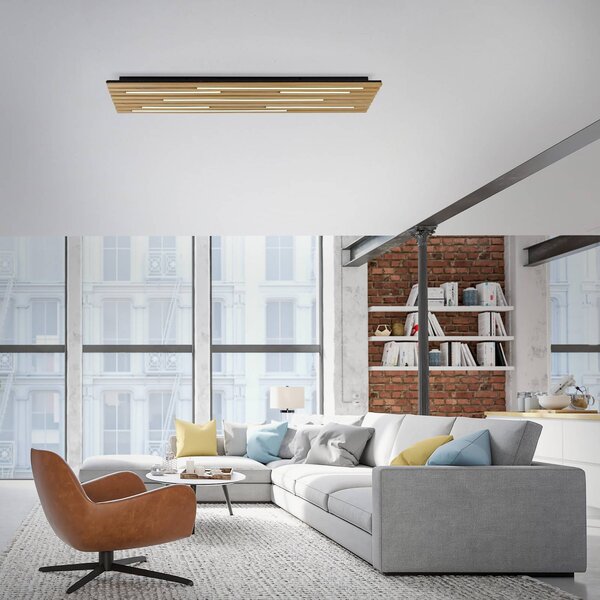 Q-Smart-Home Paul Neuhaus Smart LED stropní svítidlo Q-Acoustic wood 115 x 31cm, stmívatelný, Světlé dřevo, Obývací pokoj / jídelna, Dřevo, Moderní
