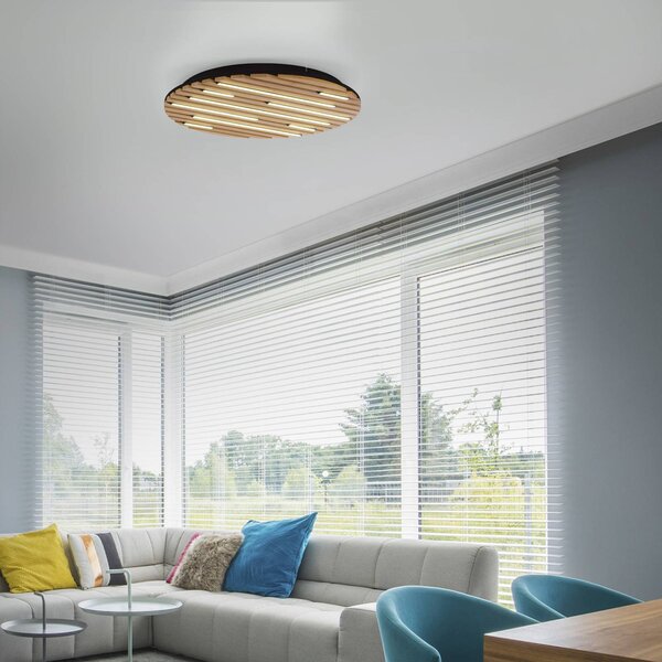 Q-Smart-Home Paul Neuhaus Smart LED stropní svítidlo Q-Acoustic, dřevo Ø 60 cm, stmívatelný, Světlé dřevo, Obývací pokoj / jídelna, Dřevo, Moderní