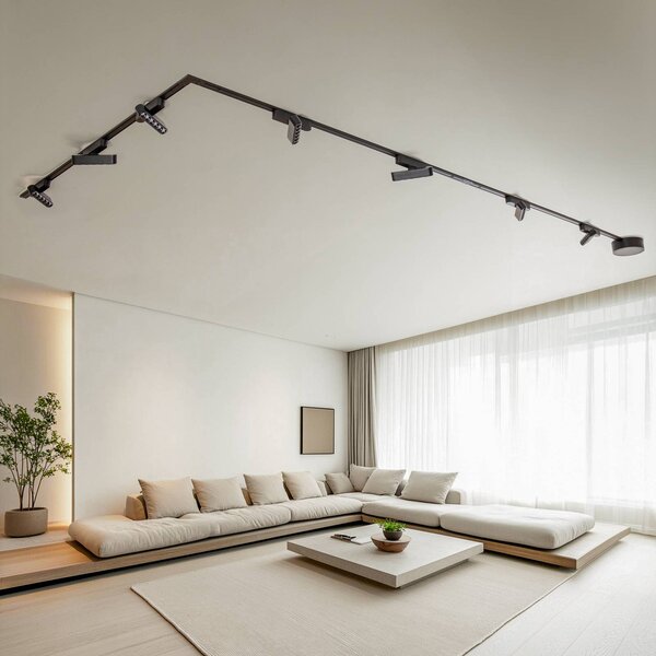Lindby Systém kolejnic Lumaro, světelné body, 7-křídlé, černé, 48 V, stmívatelné, stmívatelný, Černá, Obývací pokoj / jídelna, Hliník, Moderní, Stropní svítidlo