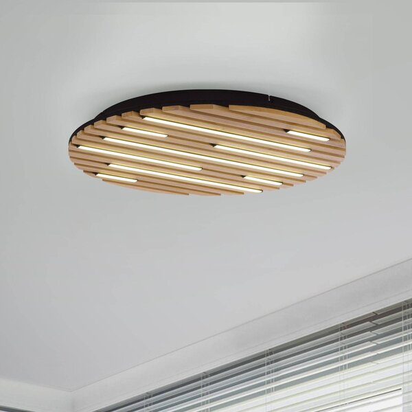 Q-Smart-Home Paul Neuhaus Smart LED stropní svítidlo Q-Acoustic, dřevo Ø 60 cm, stmívatelný, Světlé dřevo, Obývací pokoj / jídelna, Dřevo, Moderní
