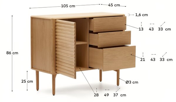 Dubová komoda Kave Home Lenon 105 x 45 cm