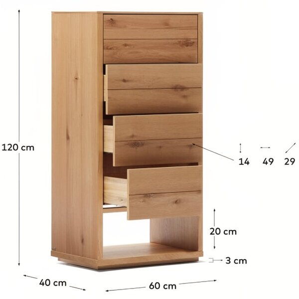 Dubová komoda Kave Home Alguema 60 x 40 cm se zásuvkami