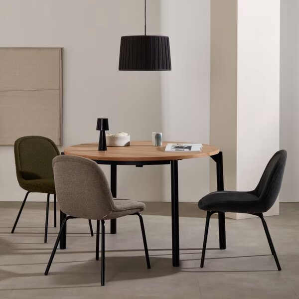 Dubový rozkládací jídelní stůl Kave Home Montuiri 120-200 x 120 cm s černou podnoží