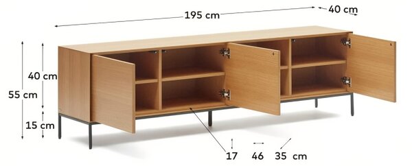 Dubový TV stolek Kave Home Vedrana II. 195 x 40 cm
