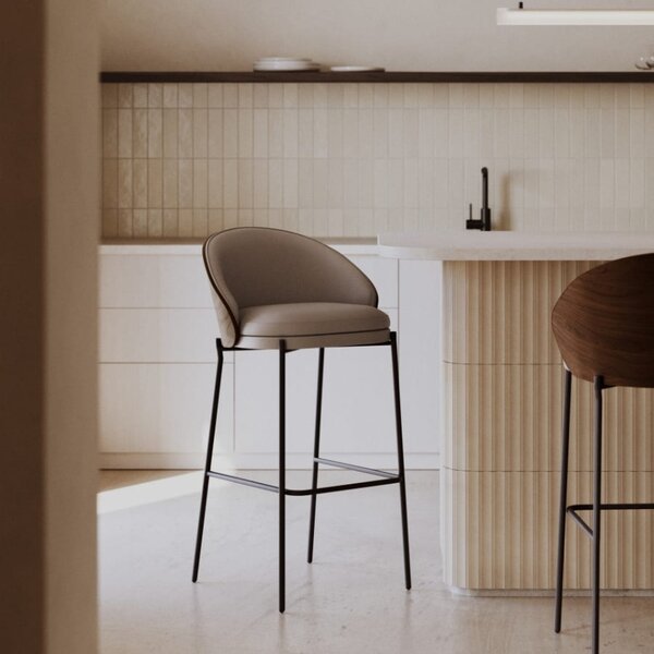 Hnědá koženková barová židle Kave Home Eamy 77 cm