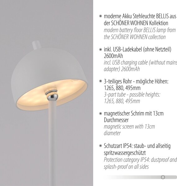 Schöner Wohnen 19245-16 - LED Stm. stojací lampa BELLIS LED/2,5W/5V IP54 bílá