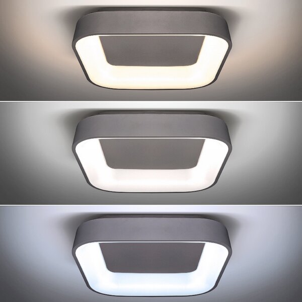 SOLIGHT LED stropní světlo čtvercové Treviso, 48W, 2880lm, stmívatelné, dálkové ovládání, šedá