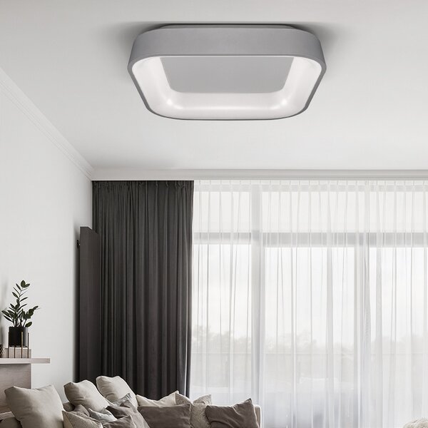 SOLIGHT LED stropní světlo čtvercové Treviso, 48W, 2880lm, stmívatelné, dálkové ovládání, šedá
