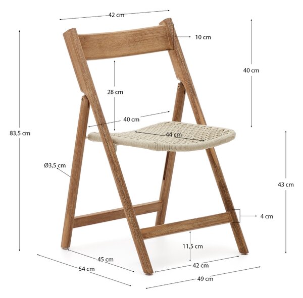 Kave Home Dřevěná zahradní skládací židle Dandara s krémovým výpletem