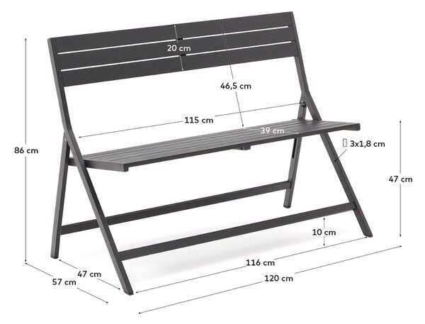 Černá hliníková zahradní skládací lavice Kave Home Torreta 120 cm