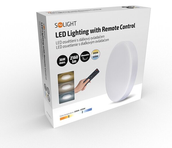 SOLIGHT LED osvětlení LECCE CCT 36W, 2160lm, 30cm, dálkový ovladač, stmívatelné, bílé